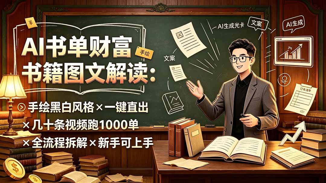 (19515期)AI书单财富书籍图文解读:手绘黑白风格×一键直出×几十条视频跑1000单×全流程拆解×新手可上手-航海圈