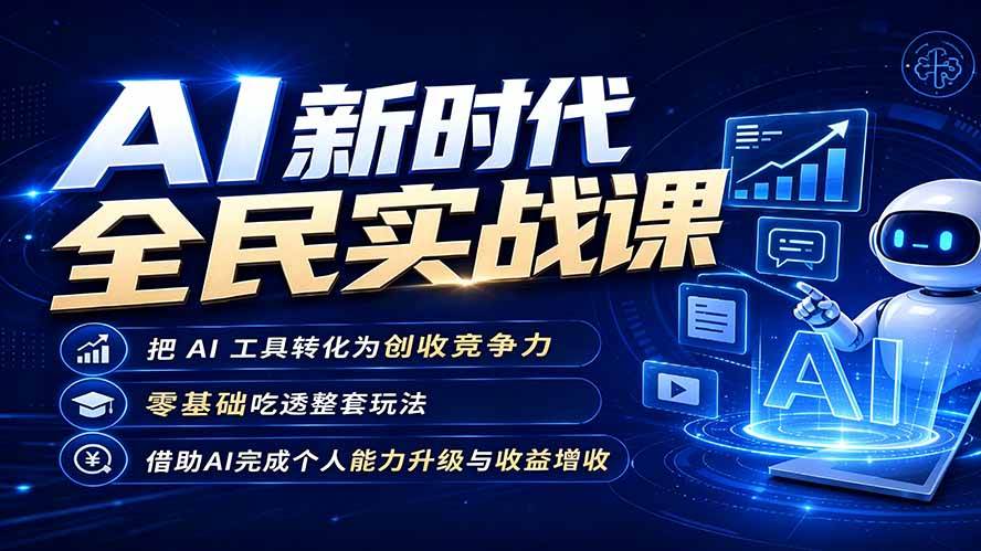 (19519期)AI新时代全民实战课,把 AI 工具转化为创收竞争力,零基础吃透整套玩法,借助AI完成个人能力升级与收益增收。-航海圈