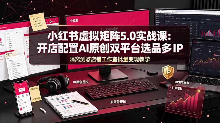 (19521期)小红书虚拟矩阵5.0实战课:开店配置|AI原创|双平台选品|多IP隔离|测怼店铺工作室批量变现实操教学-航海圈
