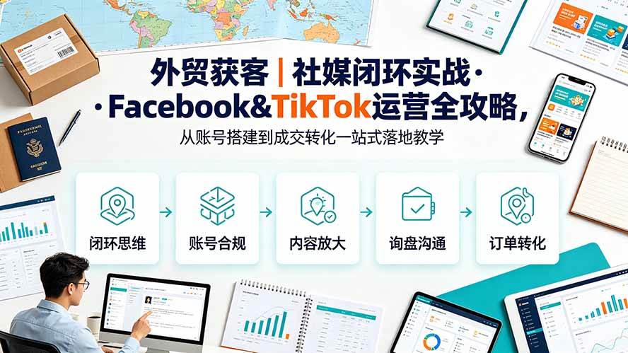 （19526期）外贸获客｜社媒闭环实战·Facebook&TikTok运营全攻略，从账号搭建到成交转化一站式落地教学-航海圈