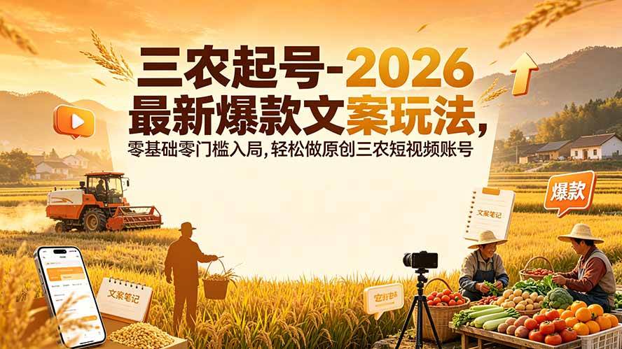 (19537期)三农起号-2026 最新爆款文案玩法,零基础零门槛入局,轻松做原创三农短视频账号-航海圈