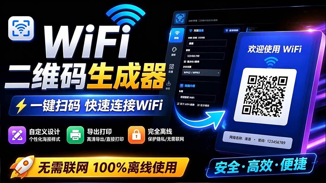 (19566期)完全离线使用!WiFi二维码生成器,一键扫码快速连接WiFi,支持自定义风格导出 WiFi二维码生成器-航海圈