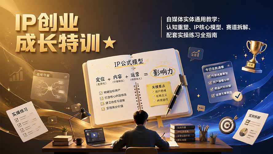(19567期)IP创业成长特训★自媒体实体通用教学:认知重塑、IP核心模型、赛道拆解、配套实操练习全指南-航海圈
