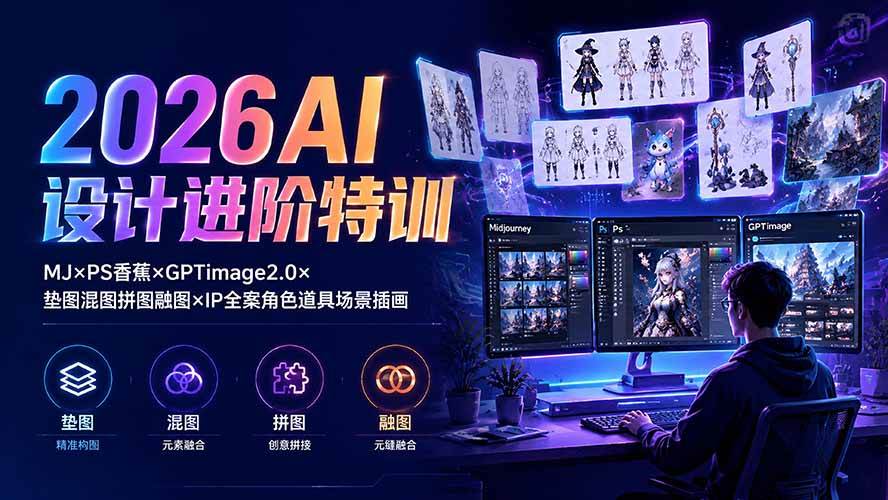 (19569期)2026AI设计进阶特训:MJ×PS香蕉×GPTimage2.0×垫图混图拼图融图×IP全案角色道具场景插画-航海圈