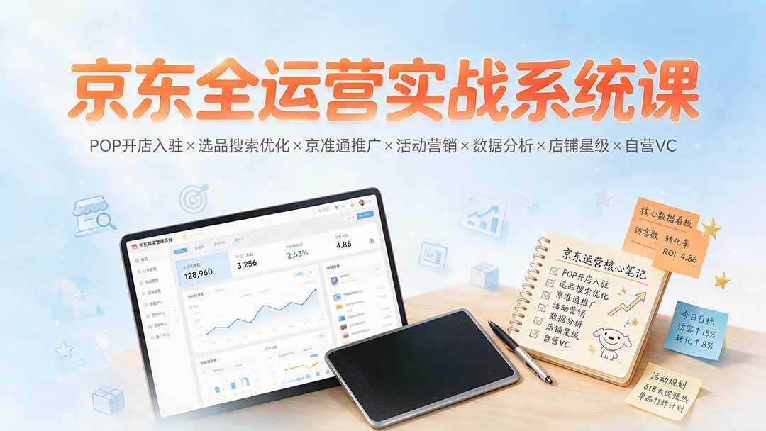 （19581期）京东全运营实战系统课：POP开店入驻×选品搜索优化×京准通推广×活动营销×数据分析×店铺星级×自营VC-航海圈