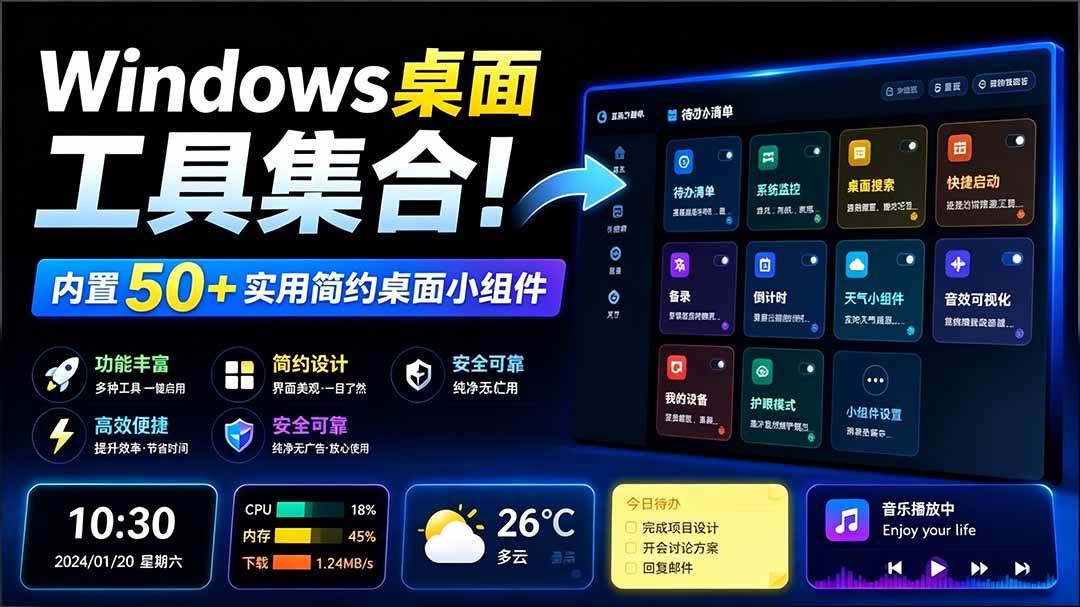 （19585期）Windows桌面工具集合！内置50+实用简约桌面小组件，含截图、录屏、翻译、天气等，多秘工具箱-航海圈