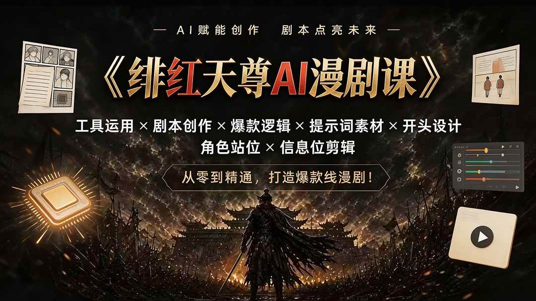 （19597期）绯红天尊AI漫剧课｜工具运用×剧本创作×爆款逻辑×提示词素材×开头设计×角色站位×信息位剪辑-航海圈