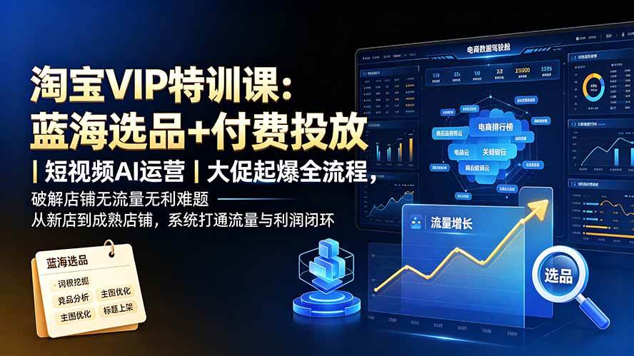 (19607期)淘宝VIP特训课-更新:蓝海选品+付费投放|短视频AI运营|大促起爆全流程,破解店铺无流量无利润难题-航海圈