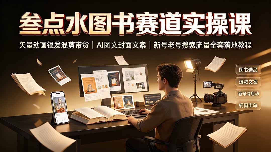 (19613期)叁点水图书赛道实操课|矢量动画银发混剪带货,AI图文封面文案,新号老号搜索流量全套落地教程-航海圈