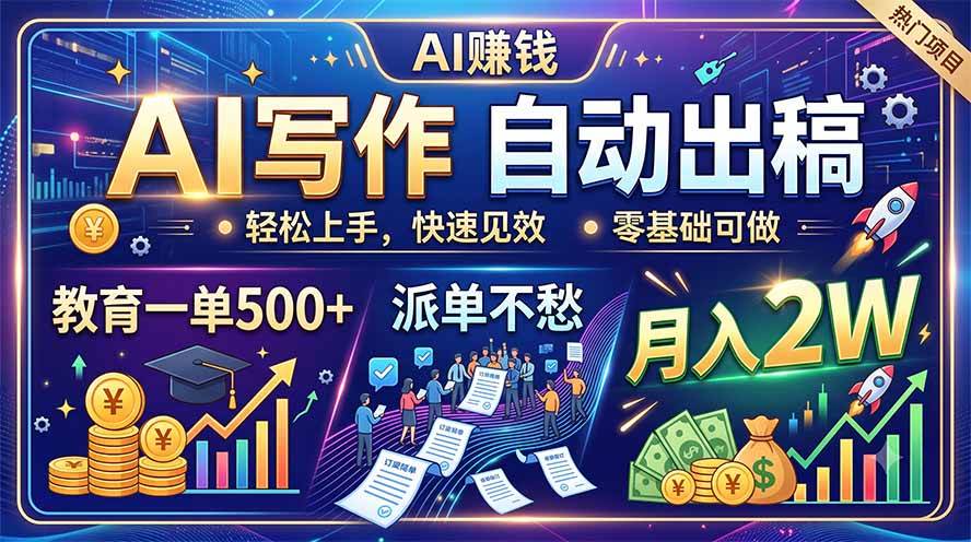 (19614期)AI写作自动出稿,教育一单500+,派单不愁,月入2W-航海圈