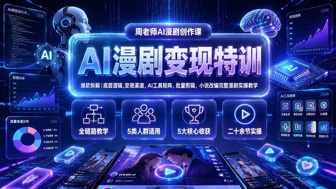 (19633期)AI漫剧变现特训★爆款拆解|底层逻辑,变现渠道,AI工具矩阵,批量剪辑,小说改编完整漫剧实操教学-航海圈