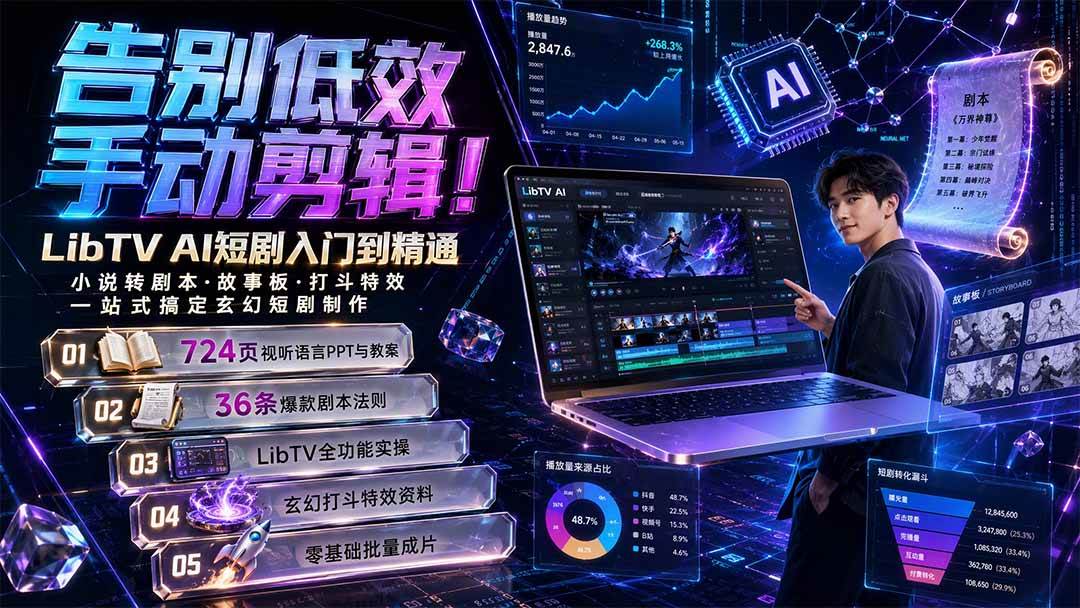 (19678期)告别低效手动剪辑!LibTV AI短剧入门到精通,小说转剧本方法,故事板打斗特效一站式搞定玄幻短剧制作-航海圈