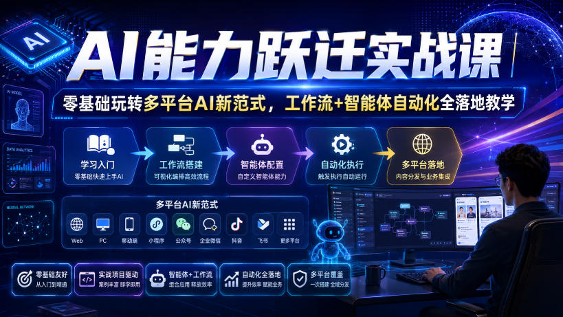 AI能力跃迁实战课｜零基础玩转多平台AI新范式，工作流+智能体自动化全落地教学-航海圈