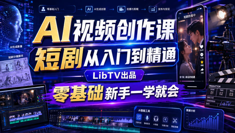 AI视频创作课，短剧从入门到精通，LibTV出品，零基础新手一学就会-航海圈