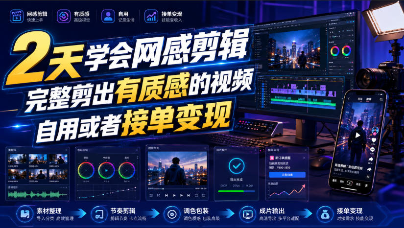2天学会网感剪辑，完整剪出有质感的视频，自用或者接单变现-航海圈