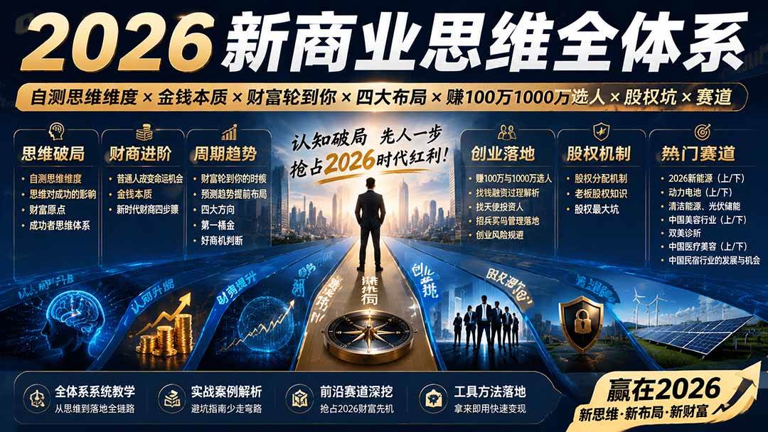 (19696期)2026新商业思维全体系:自测思维维度×金钱本质×财富轮到你×四大布局×赚100万1000万选人×股权坑×赛道-航海圈