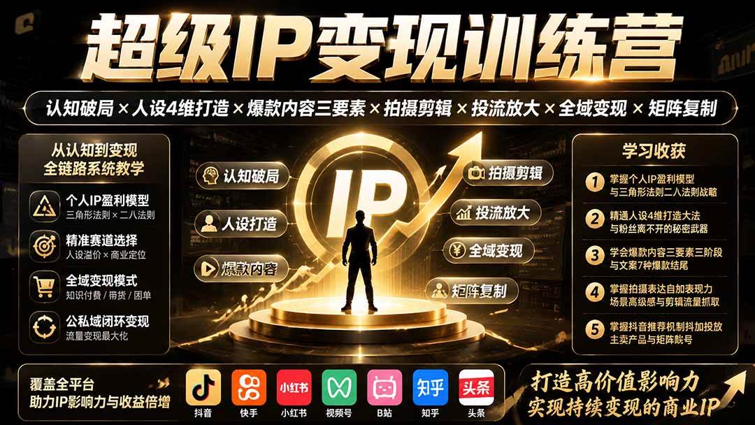 (19698期)超级IP变现训练营:认知破局×人设4维打造×爆款内容三要素×拍摄剪辑×投流放大×全域变现×矩阵复制-航海圈