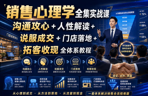 销售心理学全集实战课｜沟通攻心+人性解读+说服成交+门店落地+拓客收现全体系教程-航海圈
