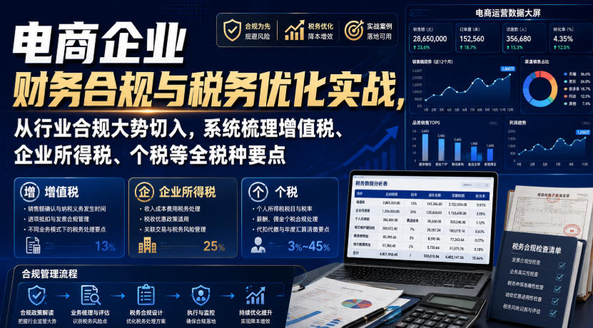 电商企业财务合规与税务优化实战，从行业合规大势切入，系统梳理增值税、企业所得税、个税等全税种要点-航海圈