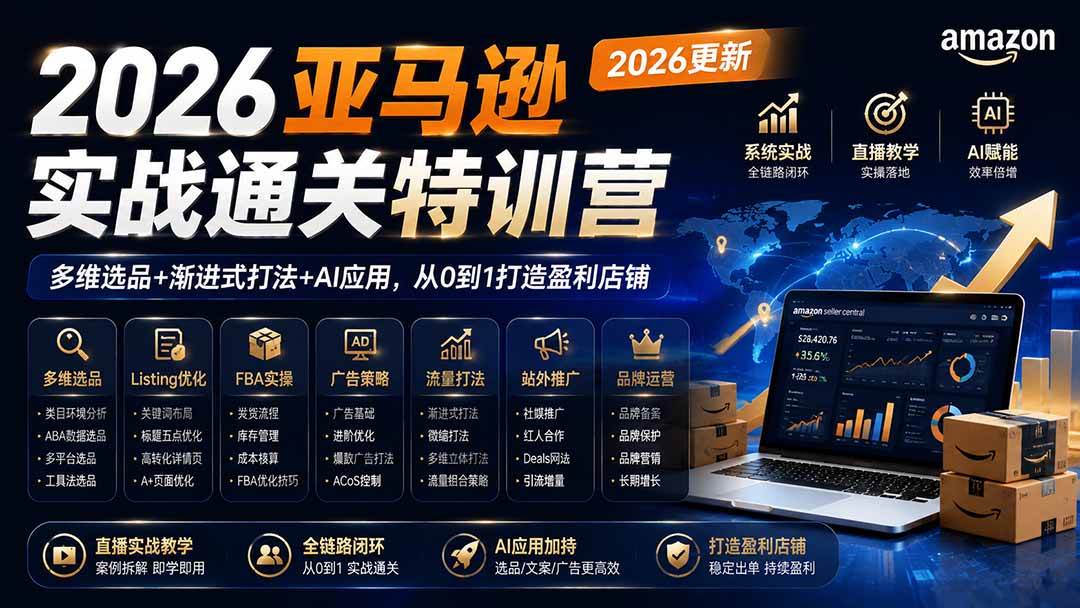 （19768期）2026亚马逊实战通关特训营-2026更新，多维选品+渐进式打法+AI应用，从0到1打造盈利店铺-航海圈