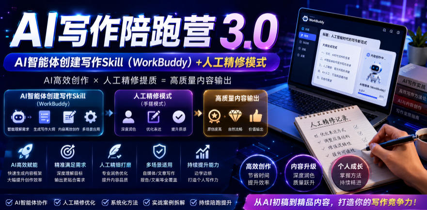 AI写作陪跑营3.0，Ai智能体创建写作skill（workbuddy）+人工手写模式（手搓模式），去除AI痕迹（头条号、公众号、百家号）（更新0806）-航海圈