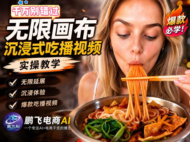 保姆级教程｜用AI无线画布做沉浸式吃播，3步直接出片，无线画布工作流，操作简单好上手-航海圈