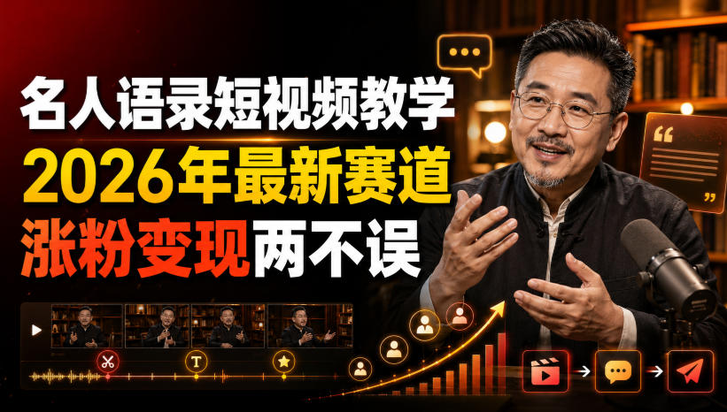 名人语录短视频教学，2026年最新赛道，涨粉变现两不误-航海圈