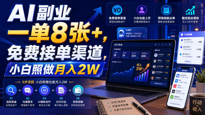 AI副业一单8张+，免费接单渠道，小白照做月入2W【揭秘】-航海圈