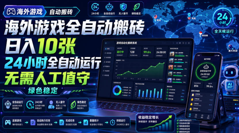 海外游戏全自动搬砖，日入10张，24小时全自动运行，无需人工值守，绿色稳定！【揭秘】-航海圈