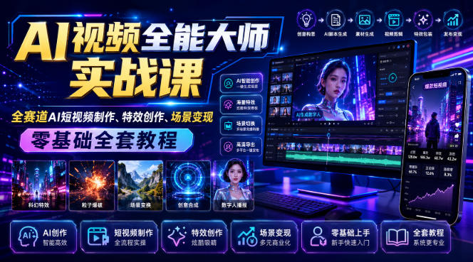 AI视频全能大师实战课｜全赛道AI短视频制作、特效创作、场景变现零基础全套教程-航海圈