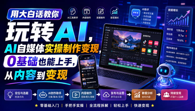 用大白话教你玩转AI，AI自媒体实操制作变现，0基础也能上手，从内容到变现-航海圈