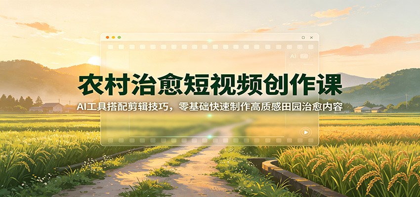 农村治愈短视频创作课：AI工具搭配剪辑技巧，零基础快速制作高质感田园治愈内容-航海圈
