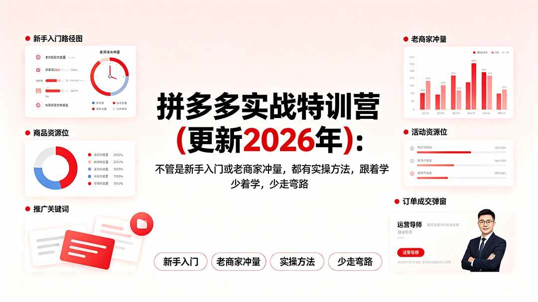 （19724期）拼多多实战特训营(更新2026年)：不管是新手入门或老商家冲量，都有实操方法，跟着学，少走弯路-航海圈