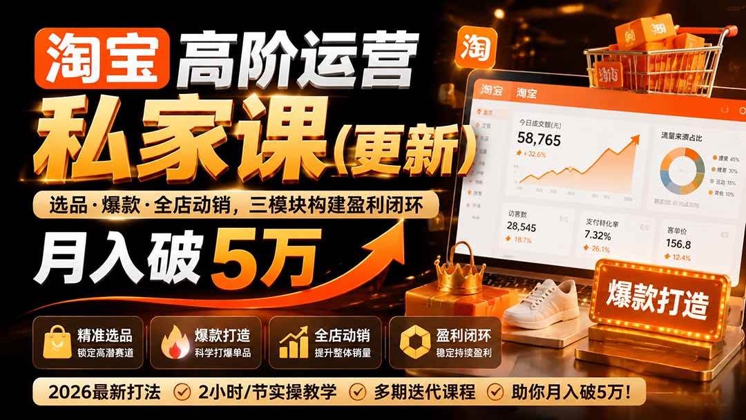 （19726期）淘宝高阶运营私家课（更新26年4月18）：选品、爆款、全店动销，三模块构建盈利闭环，月入破5万-航海圈
