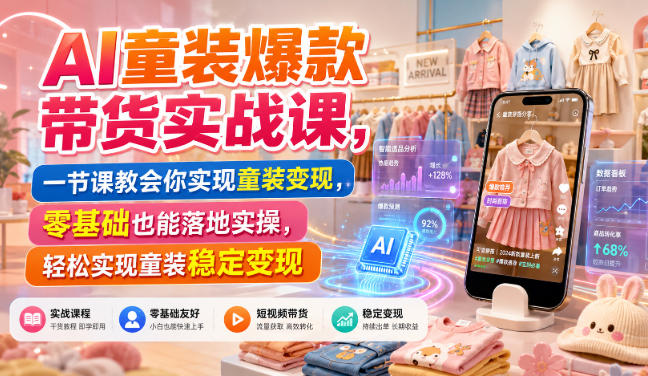 AI童装爆款带货实战课，一节课教会你实现童装变现，零基础也能落地实操-航海圈