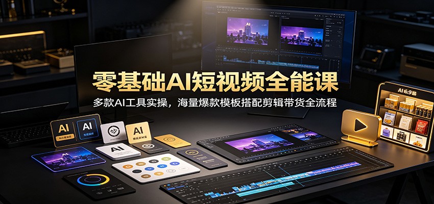 零基础AI短视频全能课：多款AI工具实操，海量爆款模板搭配剪辑带货全流程-航海圈