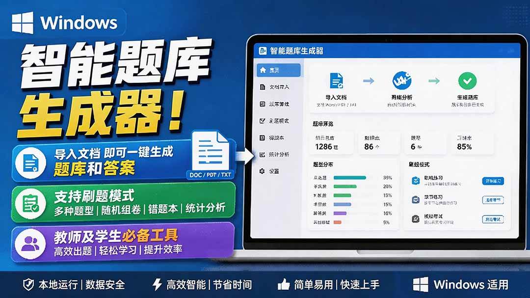 (19855期)Windows 智能题库刷题软件!导入文档一键生成题库和答案,并支持刷题模式,教师及学生必备工具 原创-航海圈