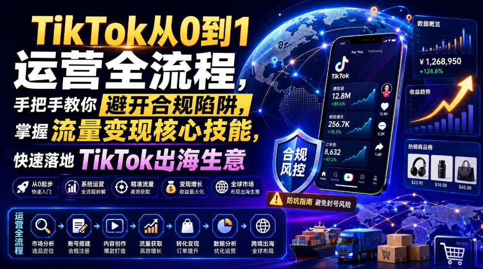 TikTok从0到1运营全流程，手把手教你避开合规陷阱，掌握流量变现核心技能，快速落地TikTok出海生意（更新8月）-航海圈