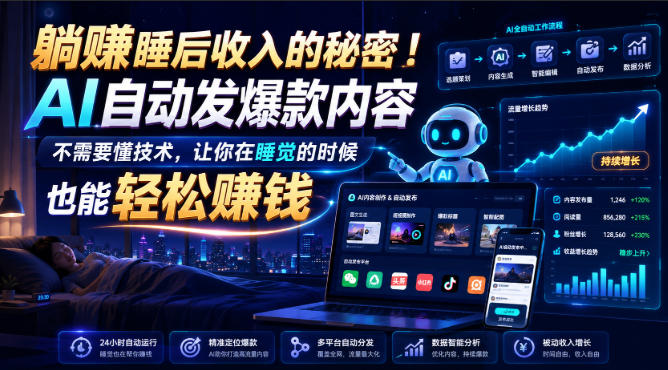躺賺睡后收入的秘密！AI自动发爆款内容，不需要懂技术，让你在睡觉的时候也能轻松賺钱【原创双语字幕】-航海圈