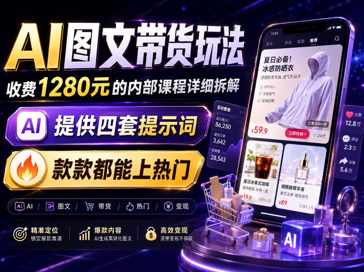 AI图文带货内部玩法，1280内部课程对外系统拆解，看完直接上手变现！-航海圈
