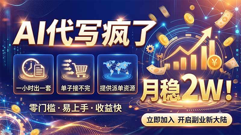 （19788期）2026捡钱副业：AI写稿一单5张，免费派单群，0门槛直接干-航海圈