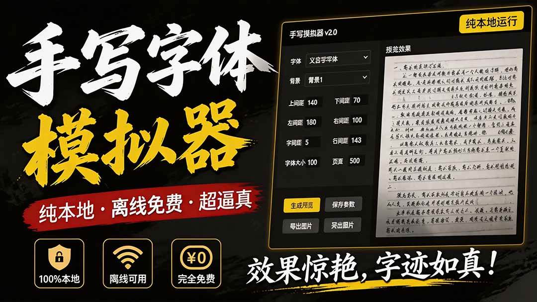 (19810期)罚抄神器!罚抄10万字都不在怕了,手写字体模拟生成器,附带新整理背景图和字体,纯本地离线运行-航海圈
