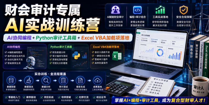 财会审计专属AI实战训练营｜AI协同编程+Python审计工具箱+Excel VBA加载项落地（更新0816）-航海圈