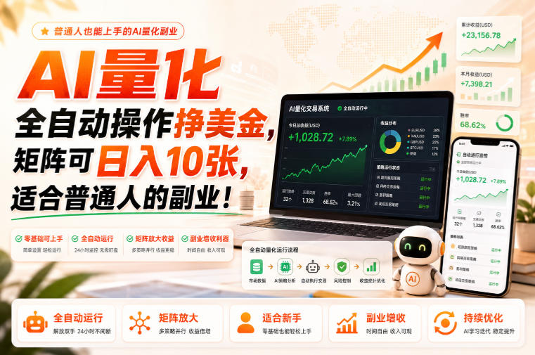 AI量化全自动操作挣美金，矩阵可日入10张，适合普通人的副业！【揭秘】-航海圈