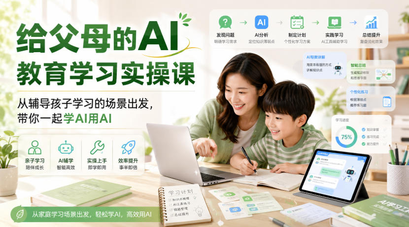 给父母的AI教育学习实操课，从辅导孩子学习的场景出发，带你一起学AI用AI-航海圈